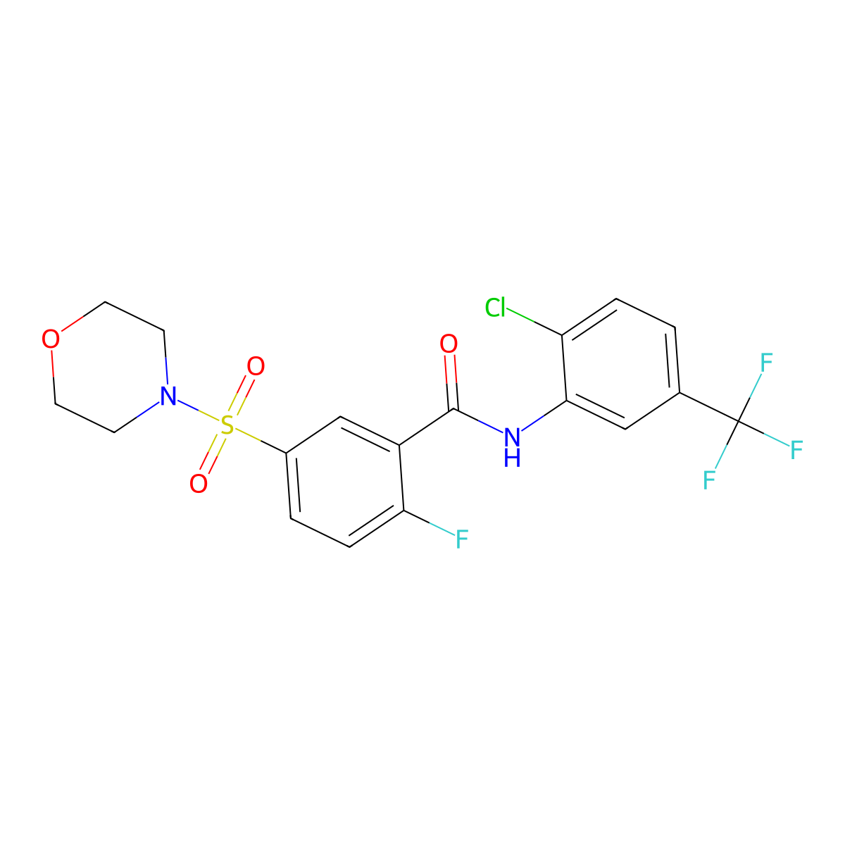 N-(2-chloro-5-(trifluoromethyl)phenyl)-2-fluoro-5-(morpholinosulfonyl)benzamide molecular structure, CAS 451474-50-3