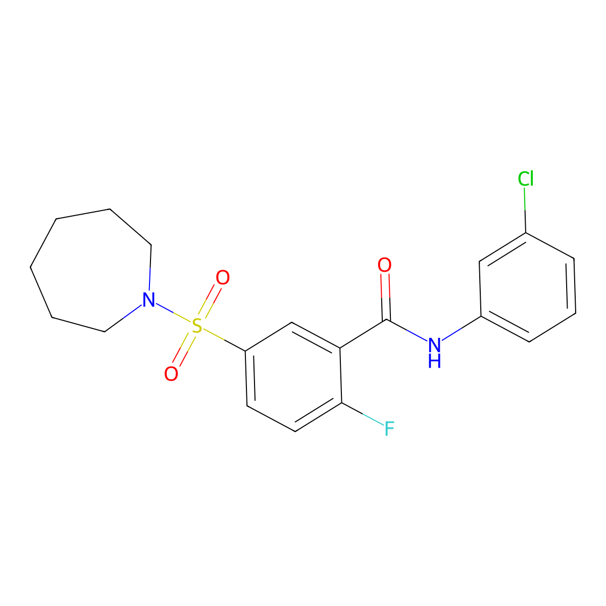 5-(azepan-1-ylsulfonyl)-N-(3-chlorophenyl)-2-fluorobenzamide molecular structure, CAS 451474-68-3
