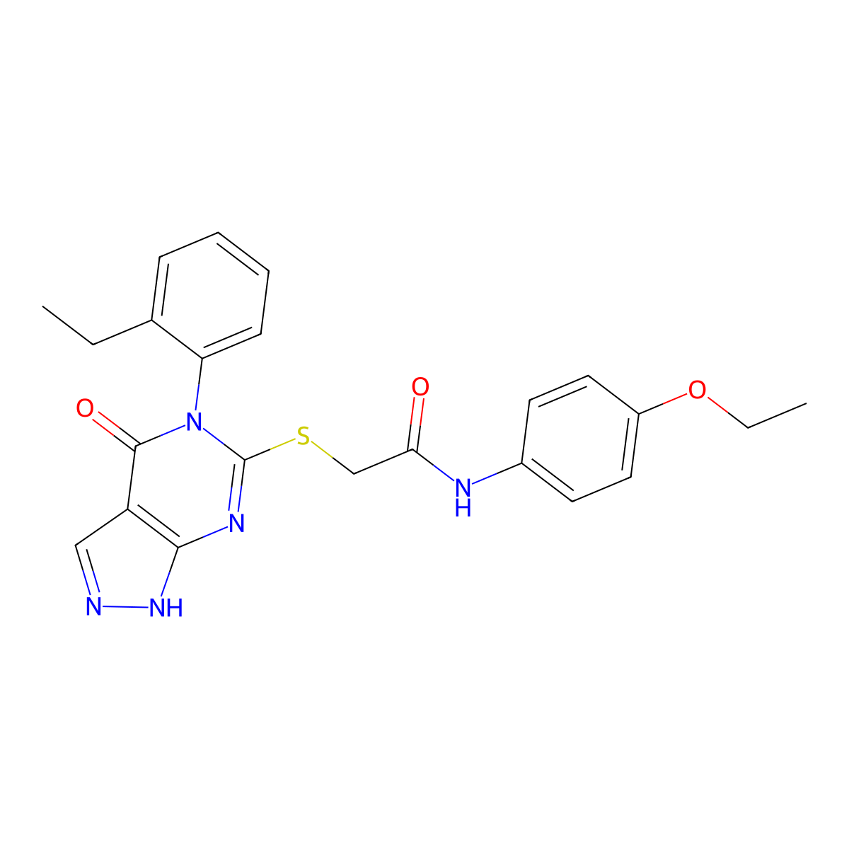 N-(4-ethoxyphenyl)-2-[[5-(2-ethylphenyl)-4-oxo-1H-pyrazolo[3,4-d]pyrimidin-6-yl]sulfanyl]acetamide molecular structure, CAS 451474-74-1