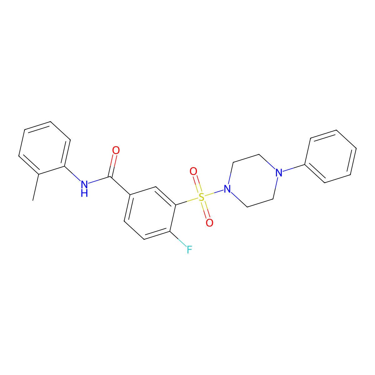 4-fluoro-3-((4-phenylpiperazin-1-yl)sulfonyl)-N-(o-tolyl)benzamide molecular structure, CAS 451474-99-0