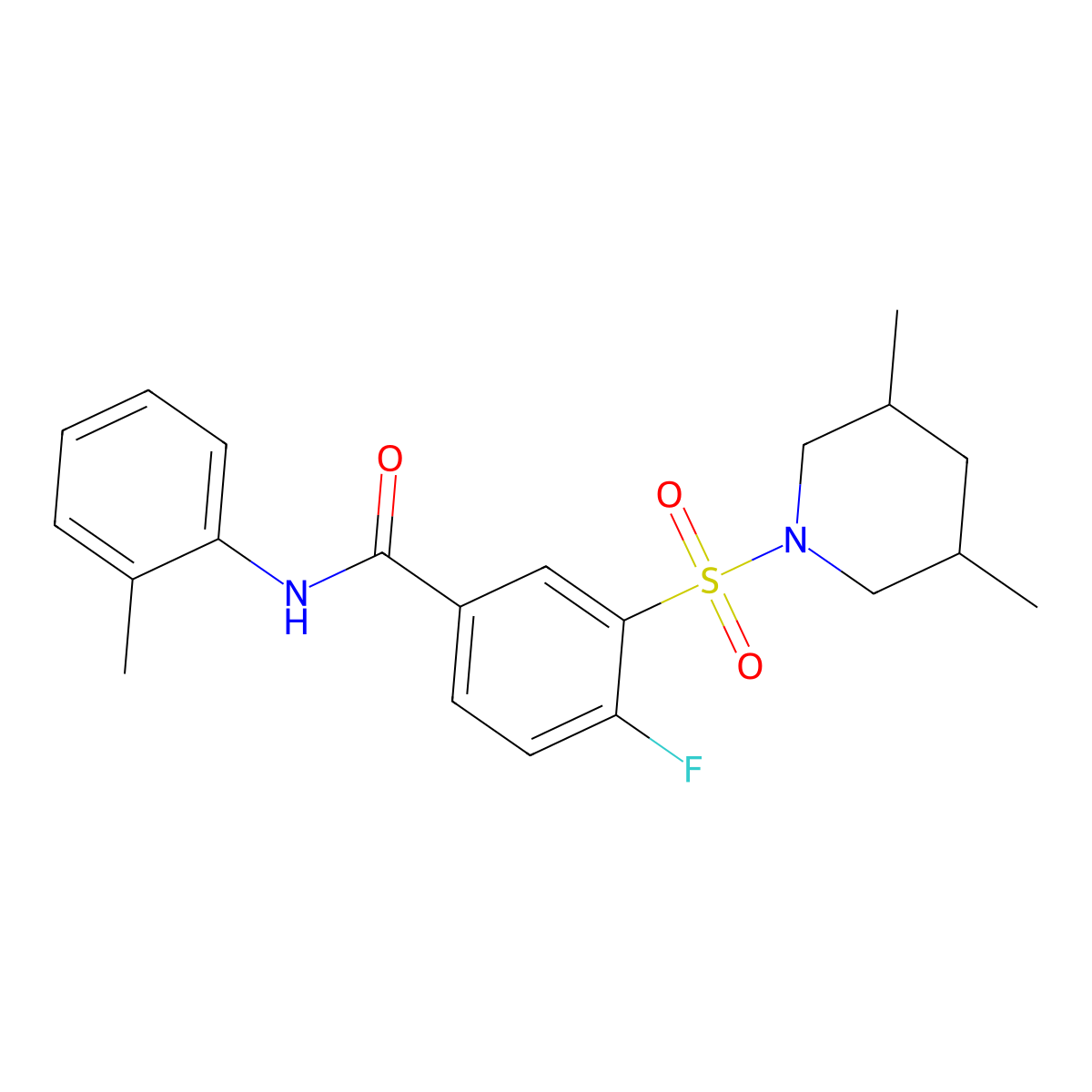 3-(3,5-dimethylpiperidin-1-yl)sulfonyl-4-fluoro-N-(2-methylphenyl)benzamide molecular structure, CAS 451475-03-9