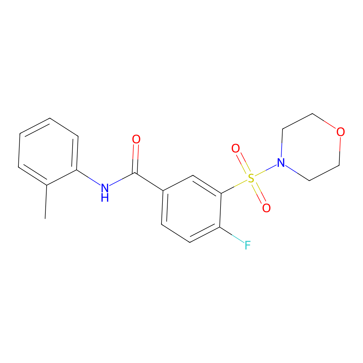 4-fluoro-N-(2-methylphenyl)-3-(morpholine-4-sulfonyl)benzamide molecular structure, CAS 451475-05-1
