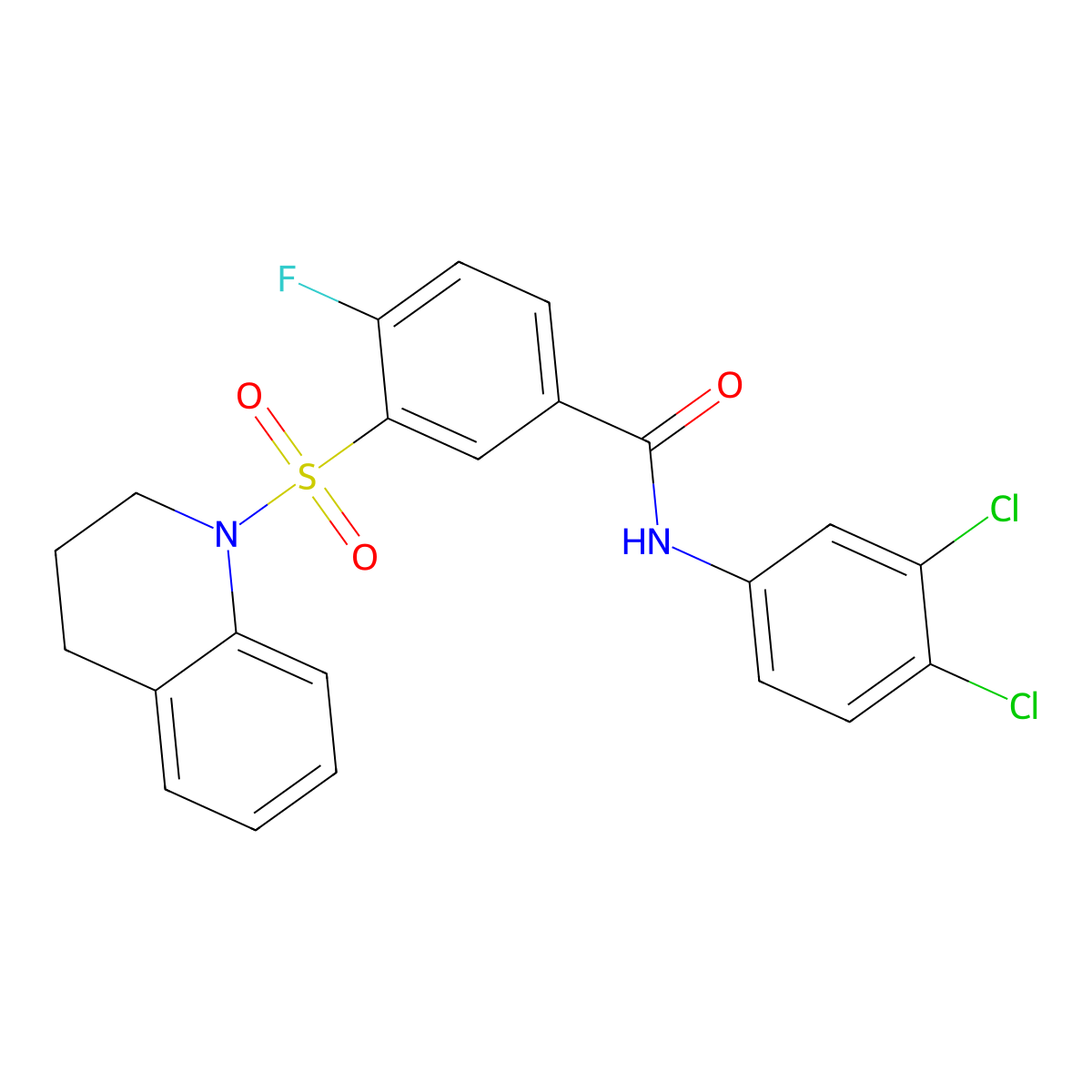 N-(3,4-dichlorophenyl)-3-((3,4-dihydroquinolin-1(2H)-yl)sulfonyl)-4-fluorobenzamide molecular structure, CAS 451475-19-7