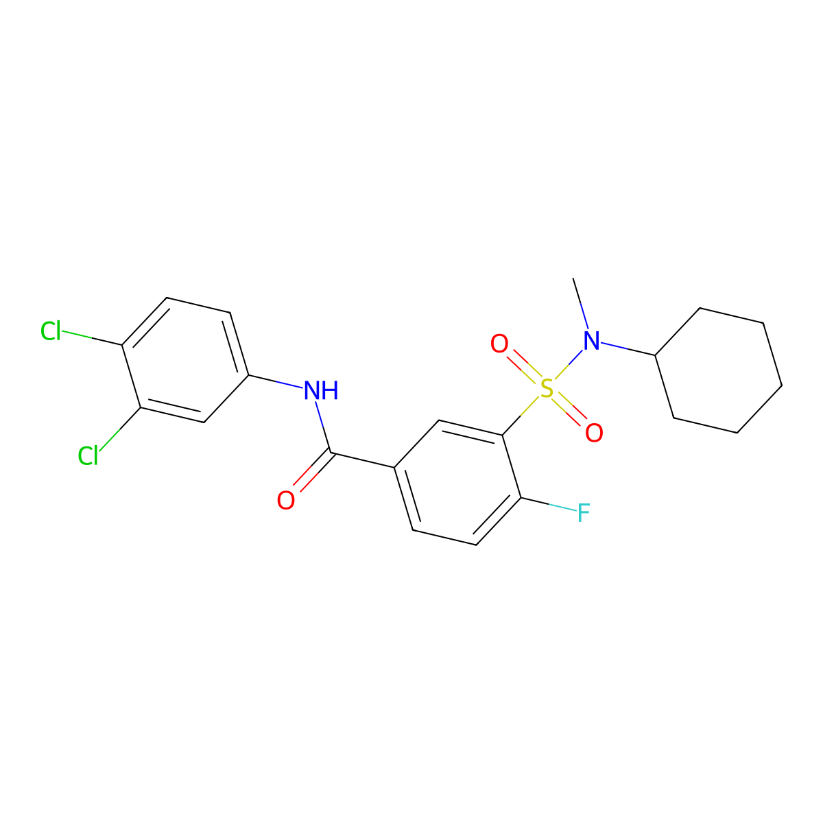 3-[cyclohexyl(methyl)sulfamoyl]-N-(3,4-dichlorophenyl)-4-fluorobenzamide molecular structure, CAS 451475-28-8