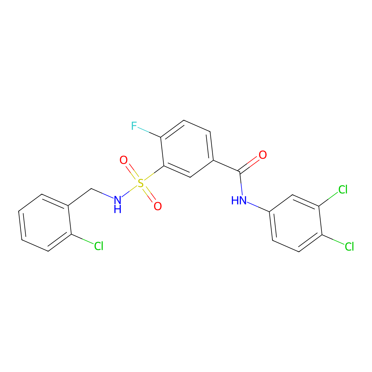 3-(N-(2-chlorobenzyl)sulfamoyl)-N-(3,4-dichlorophenyl)-4-fluorobenzamide molecular structure, CAS 451475-43-7