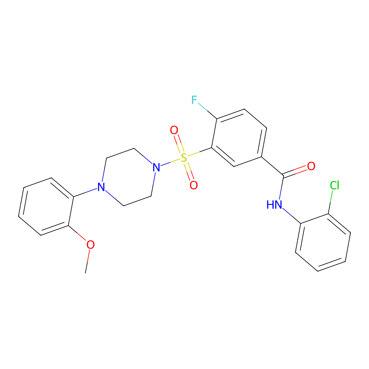 N-(2-chlorophenyl)-4-fluoro-3-[4-(2-methoxyphenyl)piperazin-1-yl]sulfonylbenzamide molecular structure, CAS 451475-64-2