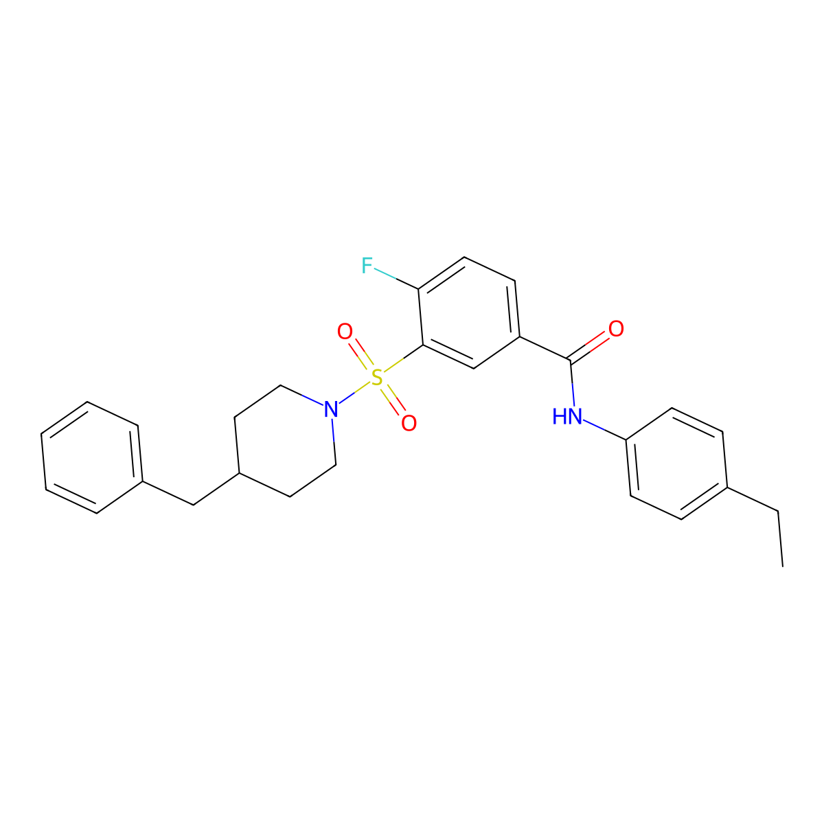 3-((4-benzylpiperidin-1-yl)sulfonyl)-N-(4-ethylphenyl)-4-fluorobenzamide molecular structure, CAS 451476-66-7