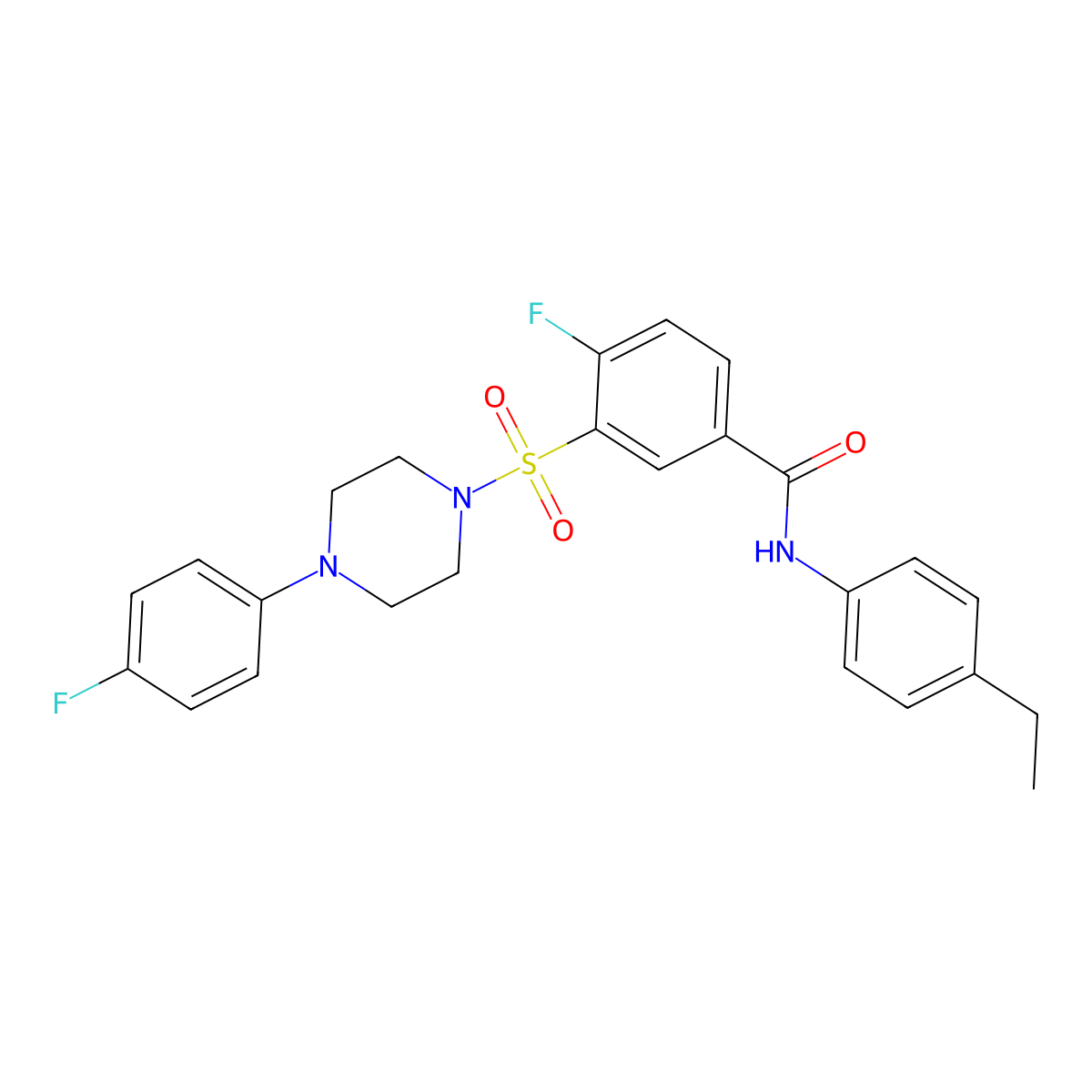 N-(4-ethylphenyl)-4-fluoro-3-((4-(4-fluorophenyl)piperazin-1-yl)sulfonyl)benzamide molecular structure, CAS 451476-70-3