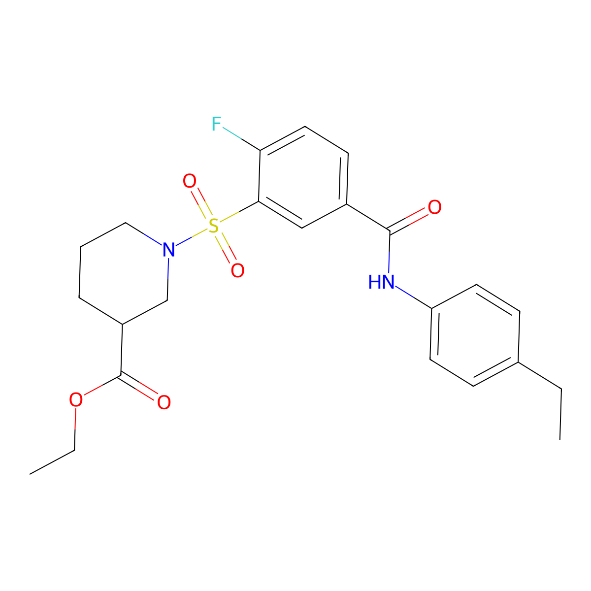 Ethyl 1-[5-[(4-ethylphenyl)carbamoyl]-2-fluorophenyl]sulfonylpiperidine-3-carboxylate molecular structure, CAS 451476-71-4