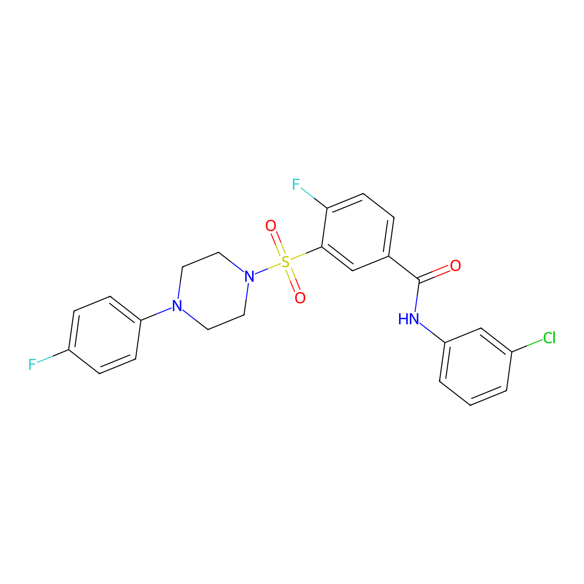 N-(3-chlorophenyl)-4-fluoro-3-{[4-(4-fluorophenyl)piperazin-1-yl]sulfonyl}benzamide molecular structure, CAS 451476-94-1