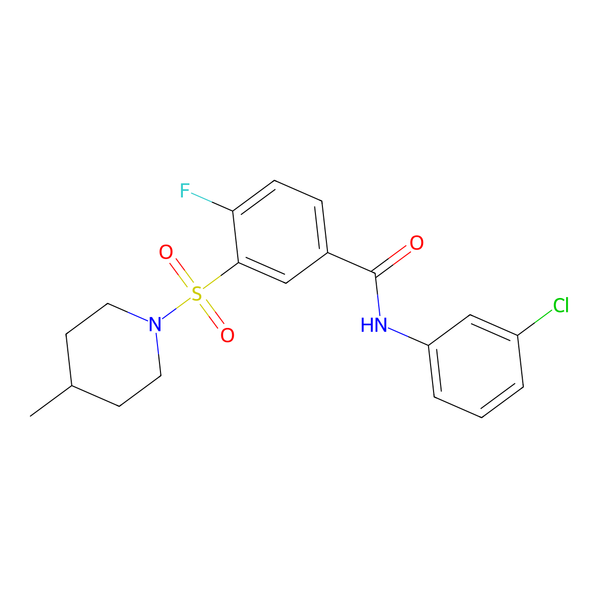 N-(3-chlorophenyl)-4-fluoro-3-(4-methylpiperidin-1-yl)sulfonylbenzamide molecular structure, CAS 451476-98-5