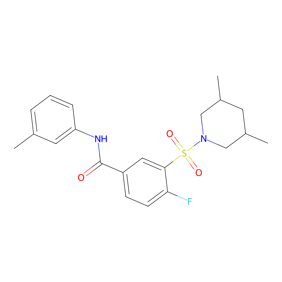 3-((3,5-dimethylpiperidin-1-yl)sulfonyl)-4-fluoro-N-(m-tolyl)benzamide molecular structure, CAS 451477-03-5