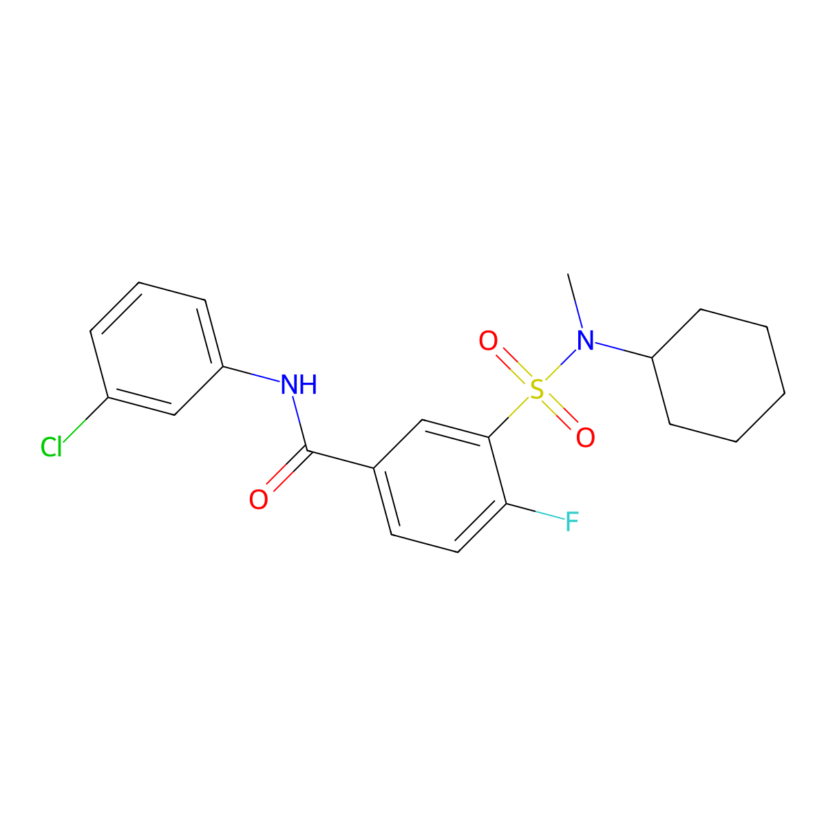 N-(3-chlorophenyl)-3-[cyclohexyl(methyl)sulfamoyl]-4-fluorobenzamide molecular structure, CAS 451477-09-1