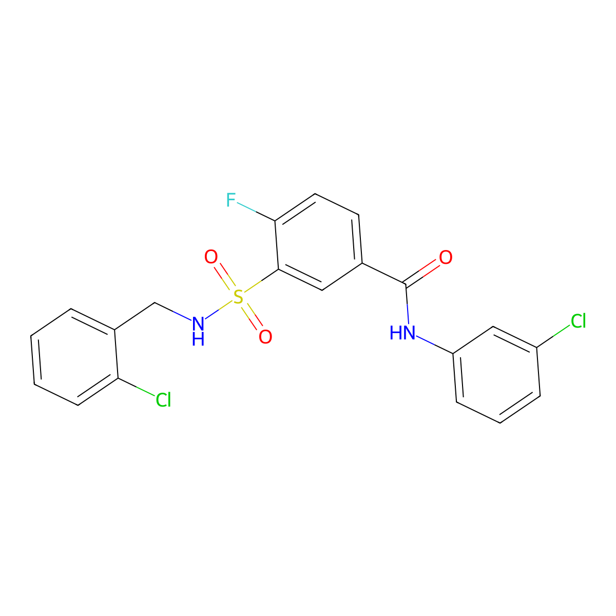 3-(N-(2-chlorobenzyl)sulfamoyl)-N-(3-chlorophenyl)-4-fluorobenzamide molecular structure, CAS 451477-12-6