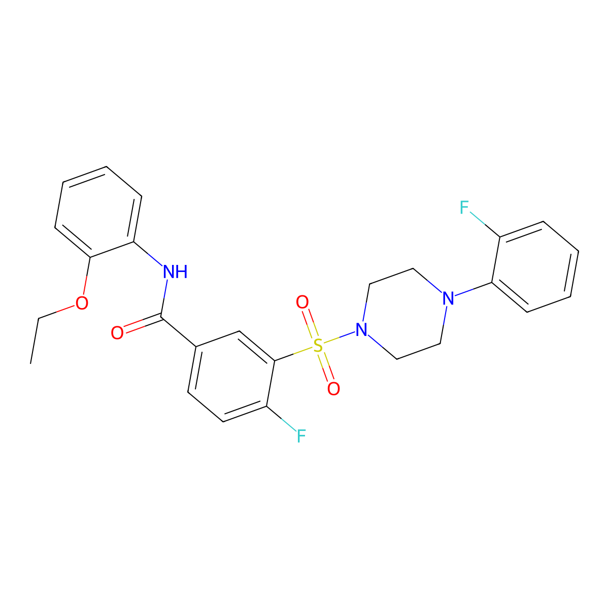N-(2-ethoxyphenyl)-4-fluoro-3-((4-(2-fluorophenyl)piperazin-1-yl)sulfonyl)benzamide molecular structure, CAS 451477-44-4