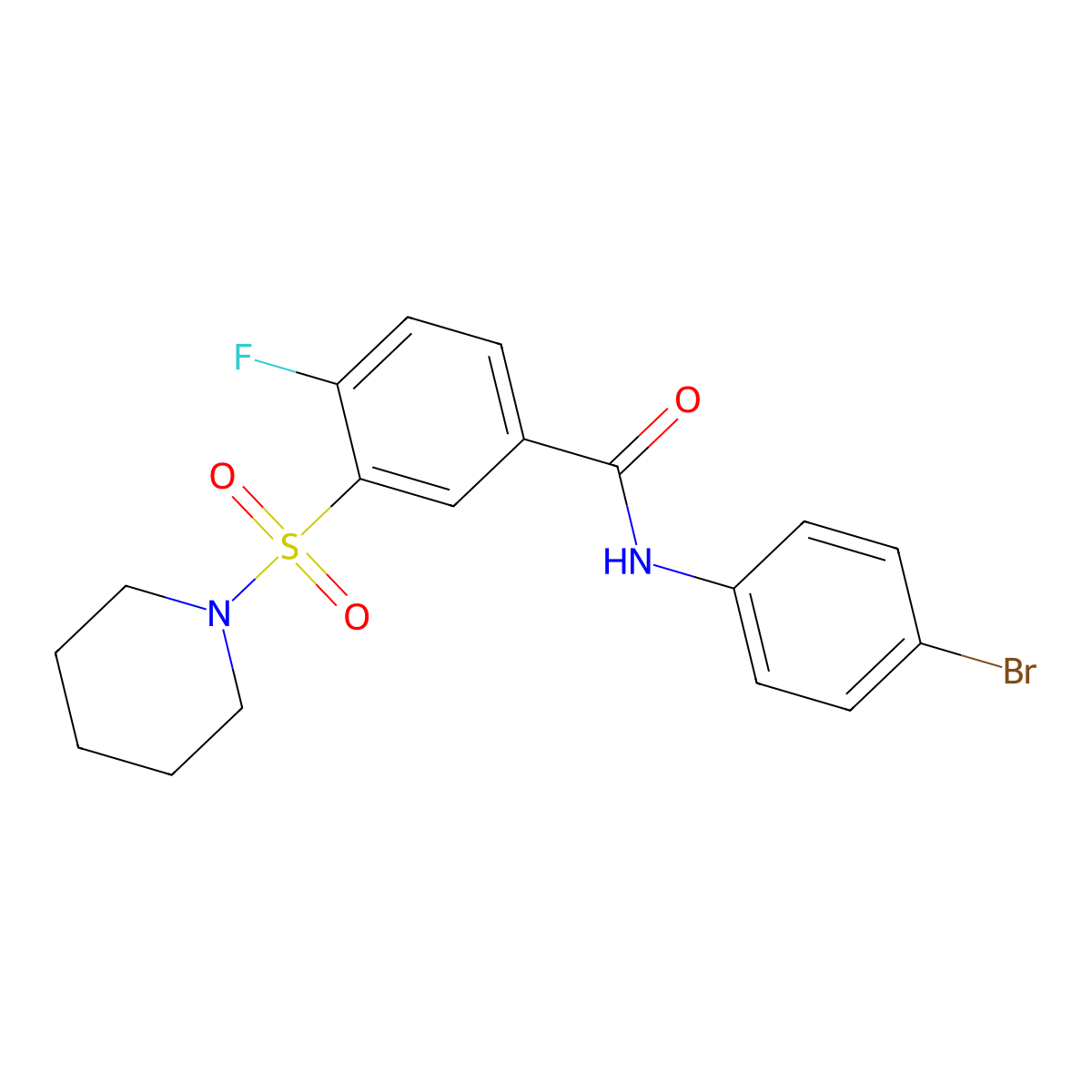 N-(4-bromophenyl)-4-fluoro-3-(piperidin-1-ylsulfonyl)benzamide molecular structure, CAS 451477-74-0