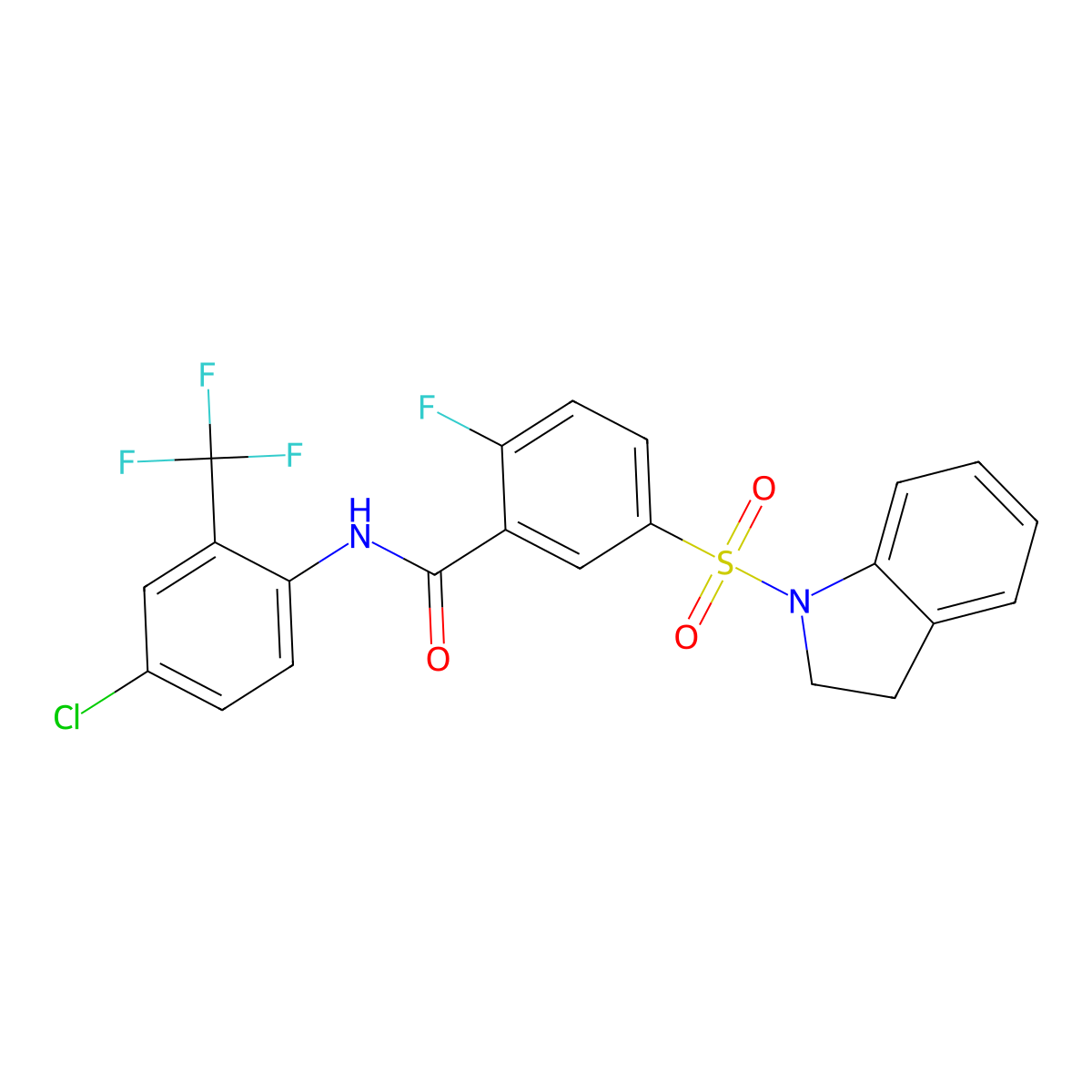 N-(4-chloro-2-(trifluoromethyl)phenyl)-2-fluoro-5-(indolin-1-ylsulfonyl)benzamide molecular structure, CAS 451479-62-2