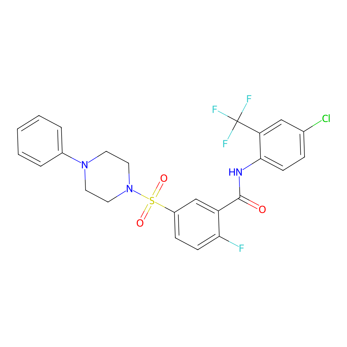 N-(4-chloro-2-(trifluoromethyl)phenyl)-2-fluoro-5-((4-phenylpiperazin-1-yl)sulfonyl)benzamide molecular structure, CAS 451479-64-4