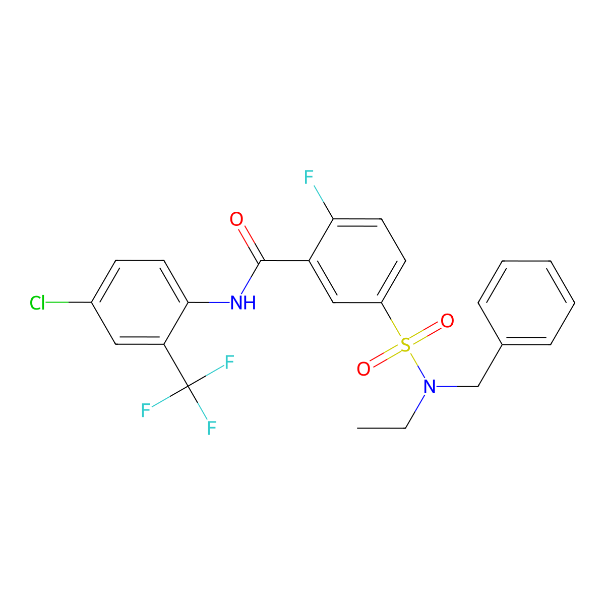 5-[benzyl(ethyl)sulfamoyl]-N-[4-chloro-2-(trifluoromethyl)phenyl]-2-fluorobenzamide molecular structure, CAS 451479-70-2