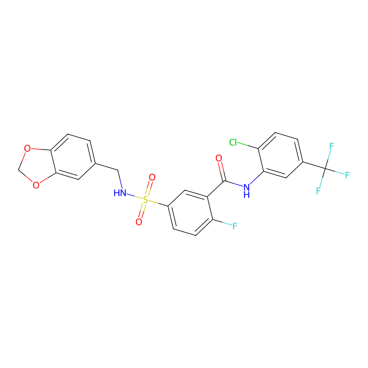 5-(1,3-benzodioxol-5-ylmethylsulfamoyl)-N-[2-chloro-5-(trifluoromethyl)phenyl]-2-fluorobenzamide molecular structure, CAS 451480-47-0