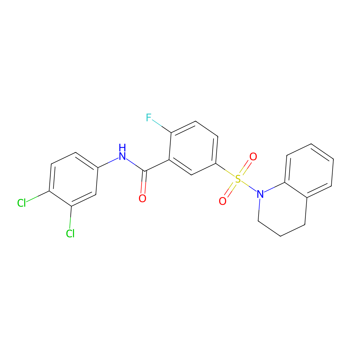 N-(3,4-dichlorophenyl)-5-((3,4-dihydroquinolin-1(2H)-yl)sulfonyl)-2-fluorobenzamide molecular structure, CAS 451480-93-6