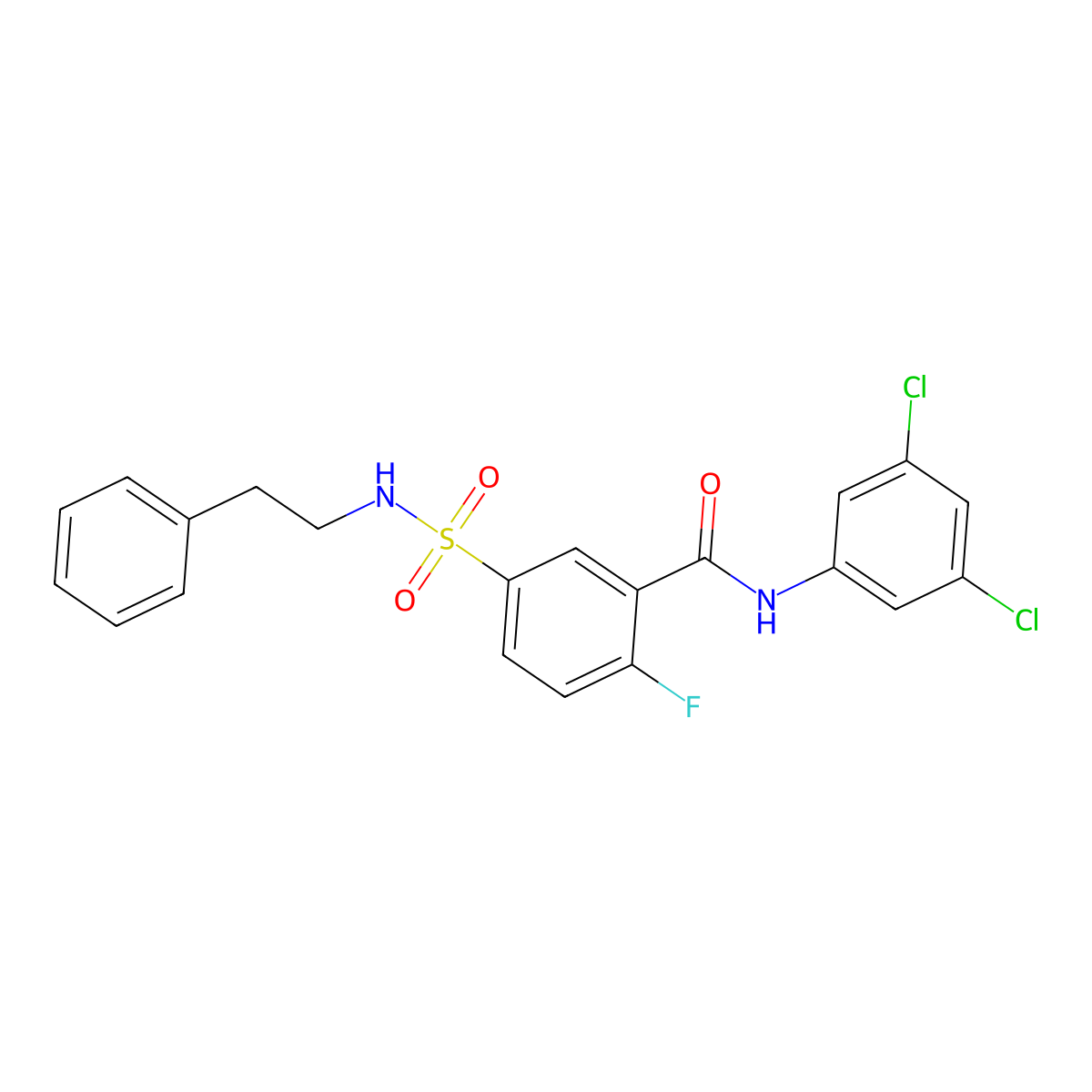N-(3,5-dichlorophenyl)-2-fluoro-5-(N-phenethylsulfamoyl)benzamide molecular structure, CAS 451481-20-2