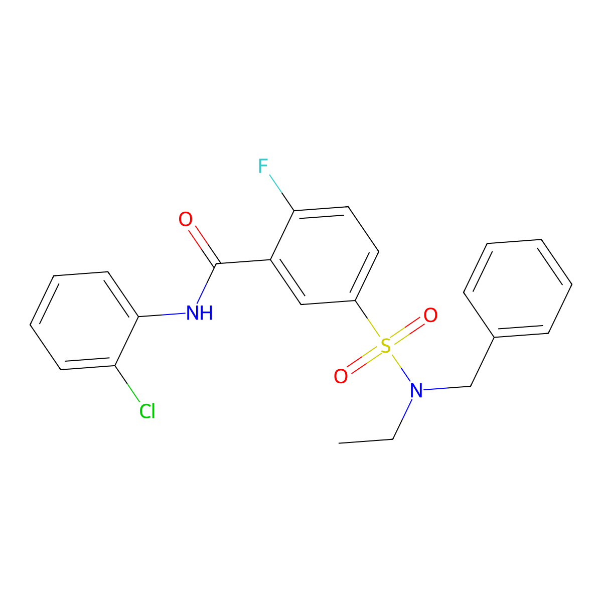 5-[benzyl(ethyl)sulfamoyl]-N-(2-chlorophenyl)-2-fluorobenzamide molecular structure, CAS 451481-60-0