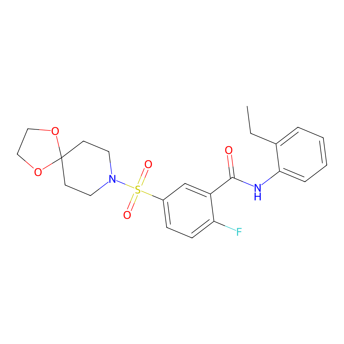 5-(1,4-dioxa-8-azaspiro[4.5]decan-8-ylsulfonyl)-N-(2-ethylphenyl)-2-fluorobenzamide molecular structure, CAS 451481-79-1