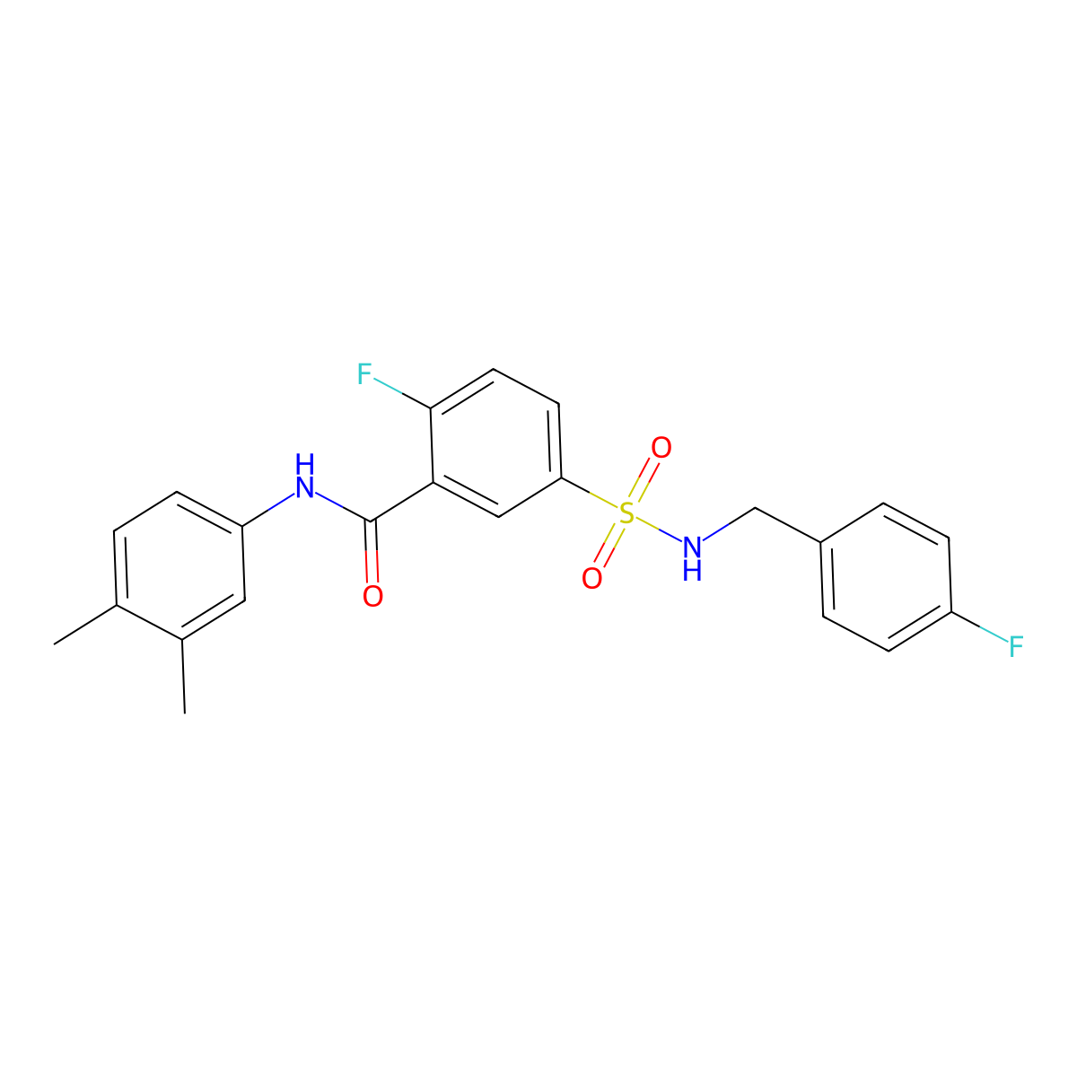 N-(3,4-dimethylphenyl)-2-fluoro-5-[(4-fluorophenyl)methylsulfamoyl]benzamide molecular structure, CAS 451481-97-3