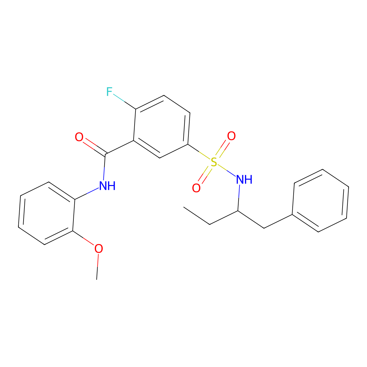 2-fluoro-N-(2-methoxyphenyl)-5-(1-phenylbutan-2-ylsulfamoyl)benzamide molecular structure, CAS 451482-13-6