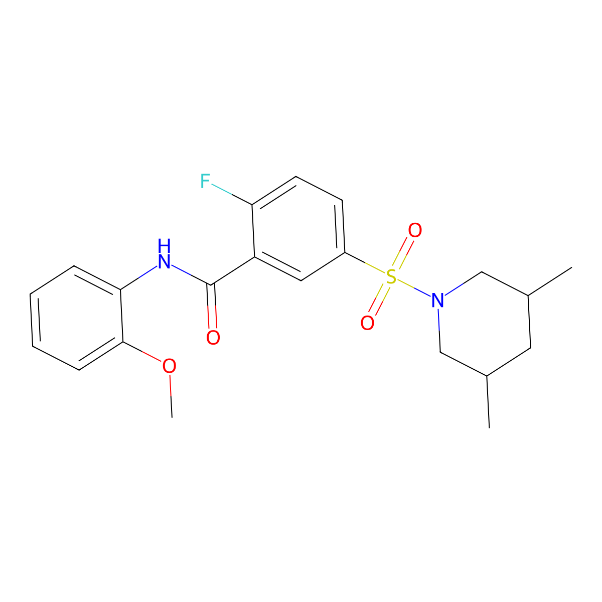 5-((3,5-dimethylpiperidin-1-yl)sulfonyl)-2-fluoro-N-(2-methoxyphenyl)benzamide molecular structure, CAS 451482-15-8