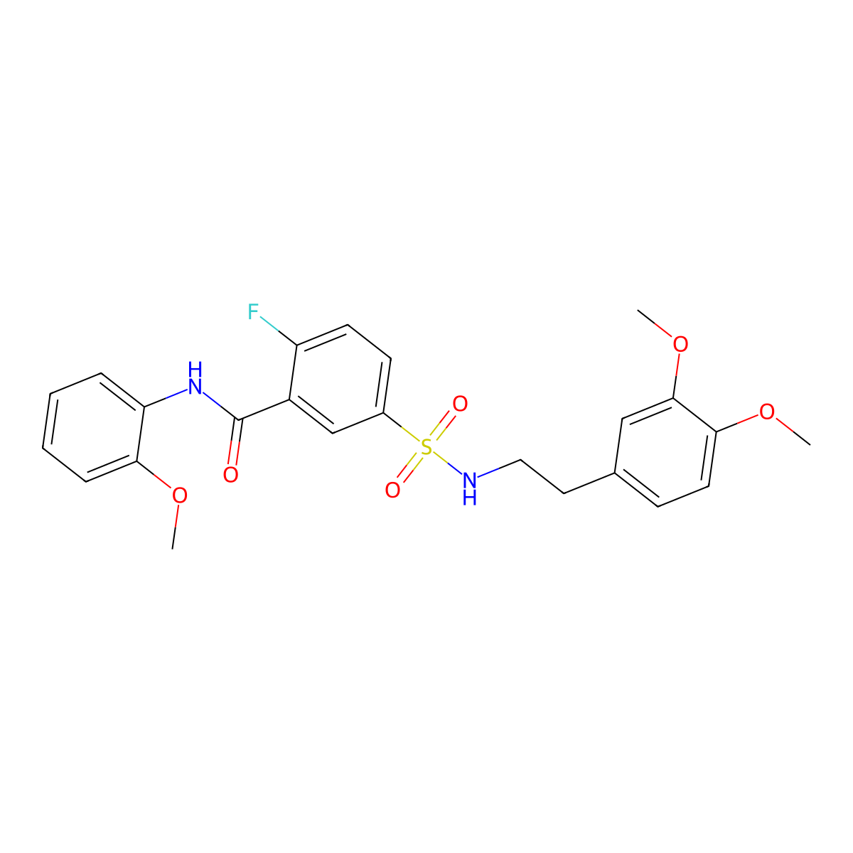 5-(N-(3,4-dimethoxyphenethyl)sulfamoyl)-2-fluoro-N-(2-methoxyphenyl)benzamide molecular structure, CAS 451482-24-9