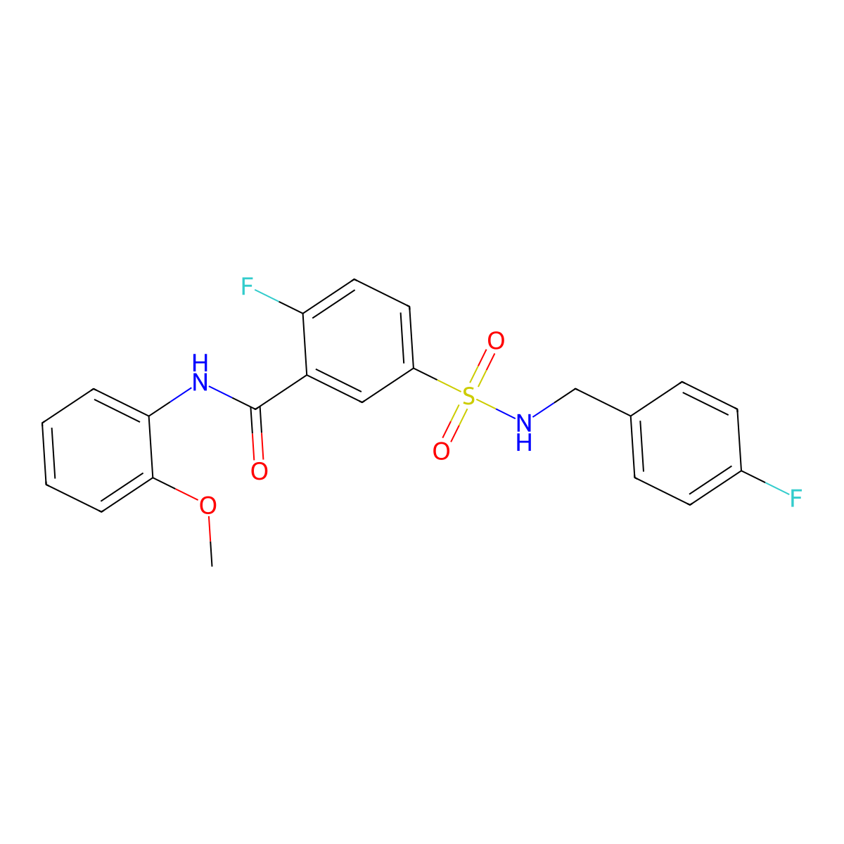 2-fluoro-5-(N-(4-fluorobenzyl)sulfamoyl)-N-(2-methoxyphenyl)benzamide molecular structure, CAS 451482-30-7