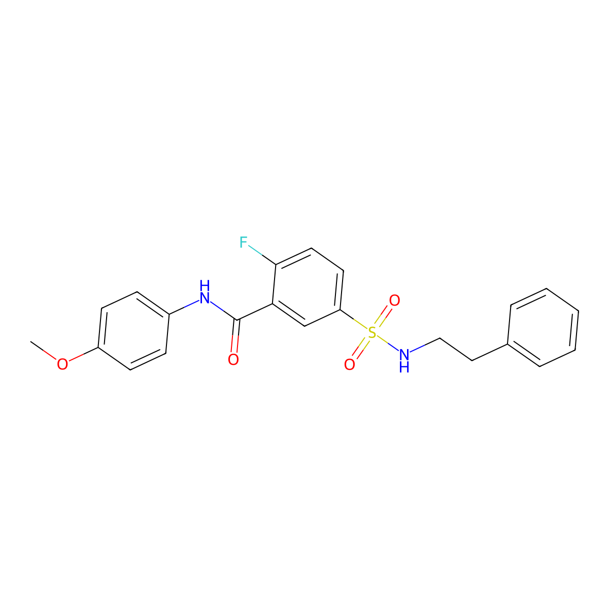 2-fluoro-N-(4-methoxyphenyl)-5-(N-phenethylsulfamoyl)benzamide molecular structure, CAS 451482-49-8
