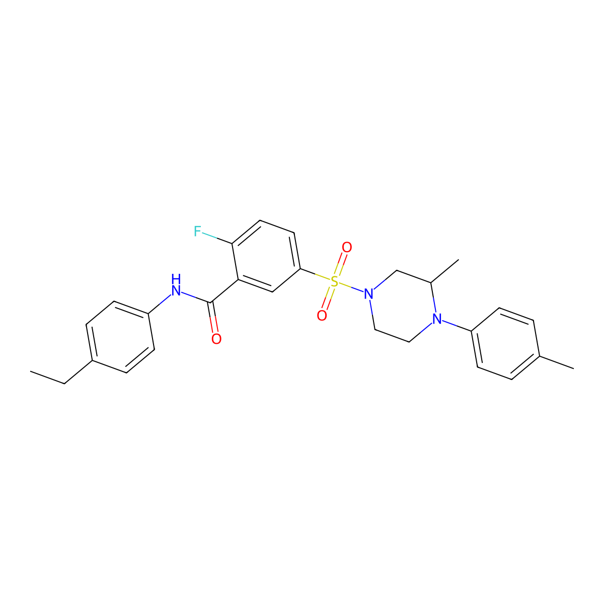 N-(4-ethylphenyl)-2-fluoro-5-((3-methyl-4-(p-tolyl)piperazin-1-yl)sulfonyl)benzamide molecular structure, CAS 451482-66-9