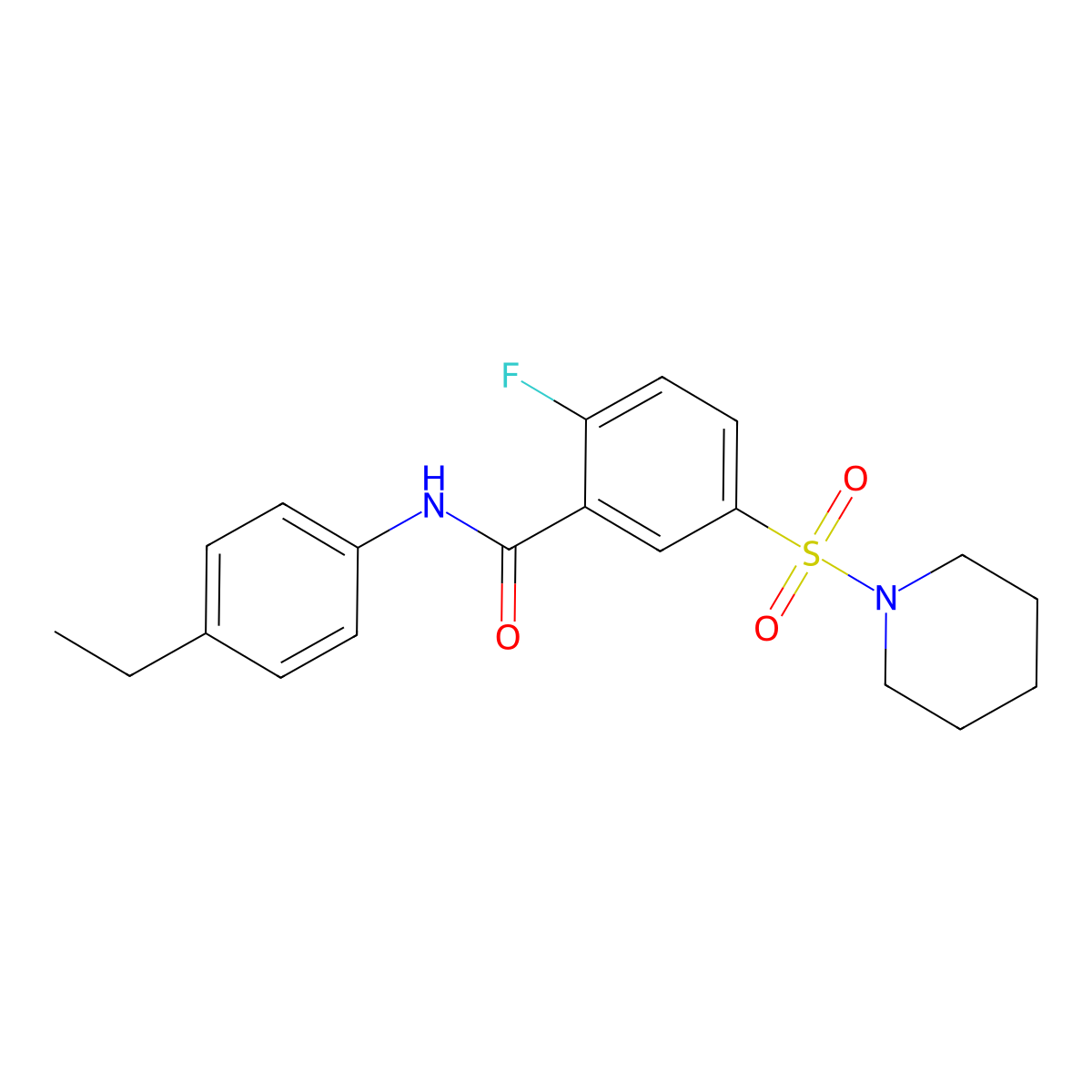 N-(4-ethylphenyl)-2-fluoro-5-(piperidin-1-ylsulfonyl)benzamide molecular structure, CAS 451482-67-0