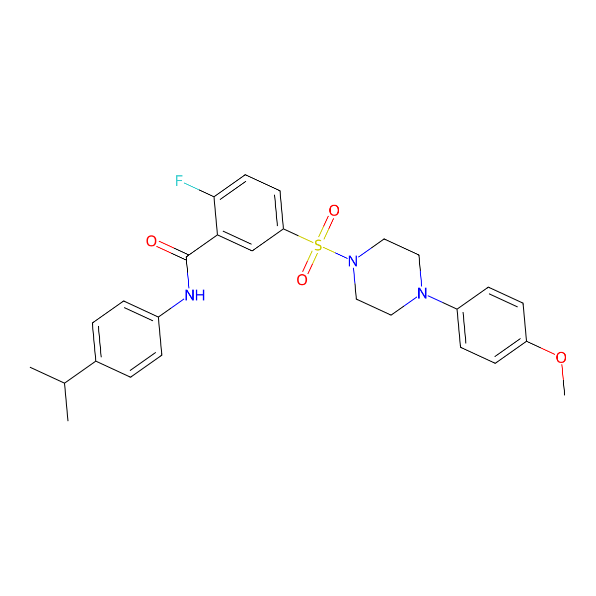 2-fluoro-N-(4-isopropylphenyl)-5-((4-(4-methoxyphenyl)piperazin-1-yl)sulfonyl)benzamide molecular structure, CAS 451482-91-0