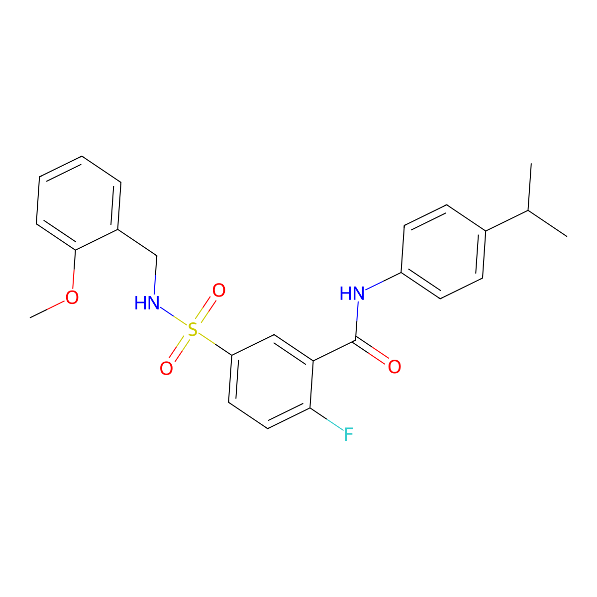 2-fluoro-N-(4-isopropylphenyl)-5-(N-(2-methoxybenzyl)sulfamoyl)benzamide molecular structure, CAS 451482-98-7