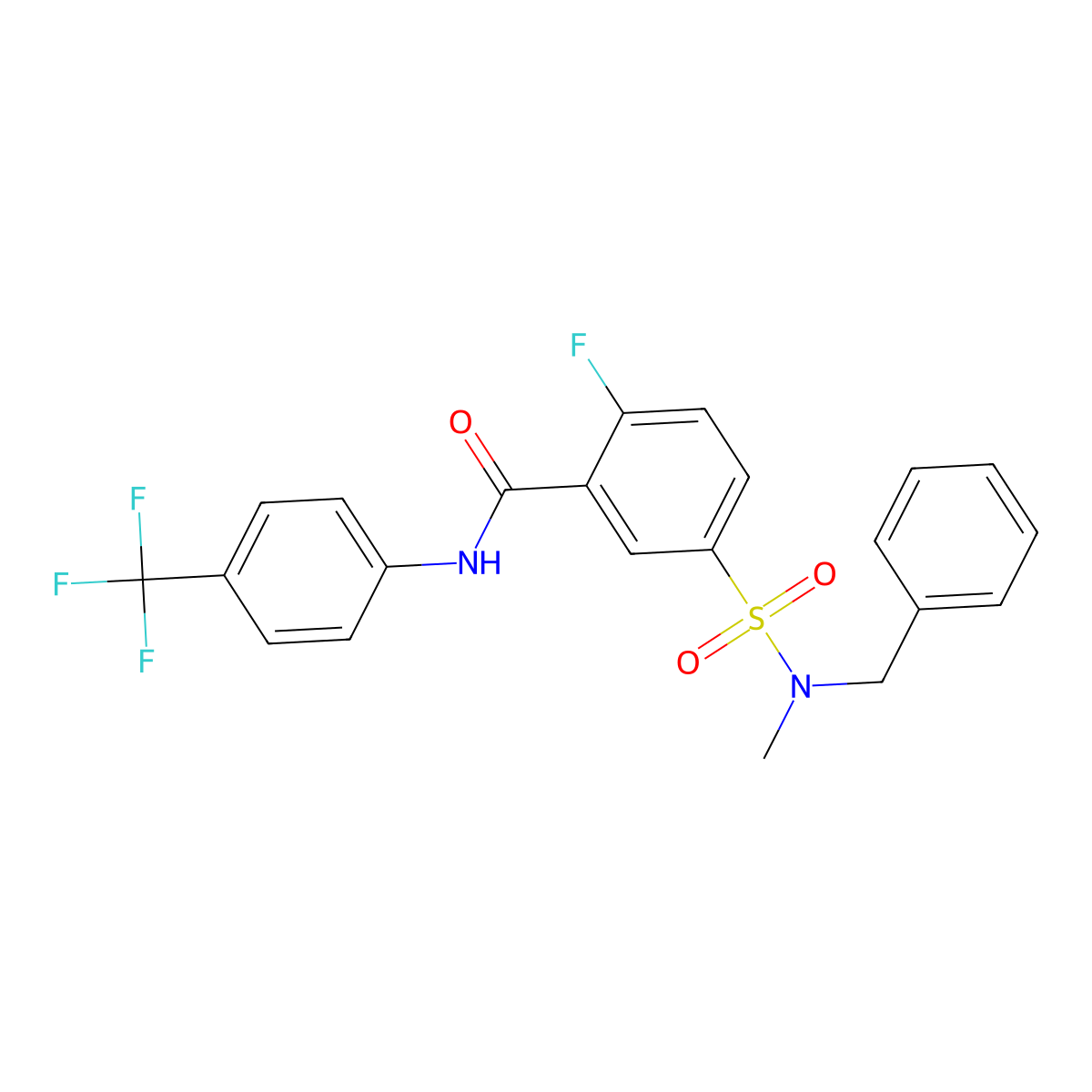 5-[benzyl(methyl)sulfamoyl]-2-fluoro-N-[4-(trifluoromethyl)phenyl]benzamide molecular structure, CAS 451483-38-8