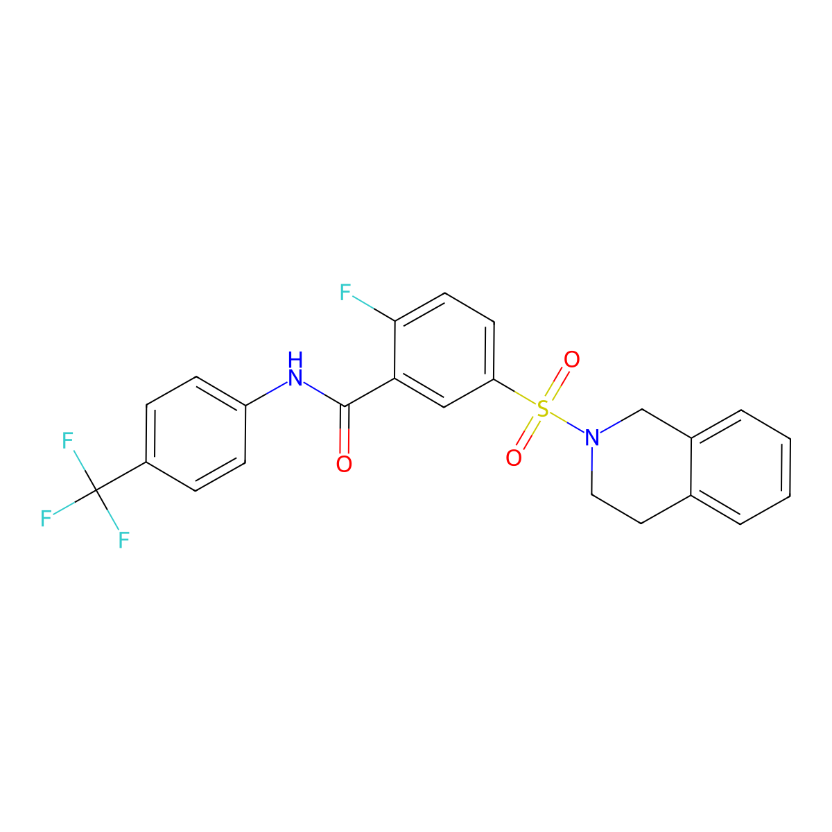 5-((3,4-dihydroisoquinolin-2(1H)-yl)sulfonyl)-2-fluoro-N-(4-(trifluoromethyl)phenyl)benzamide molecular structure, CAS 451483-40-2