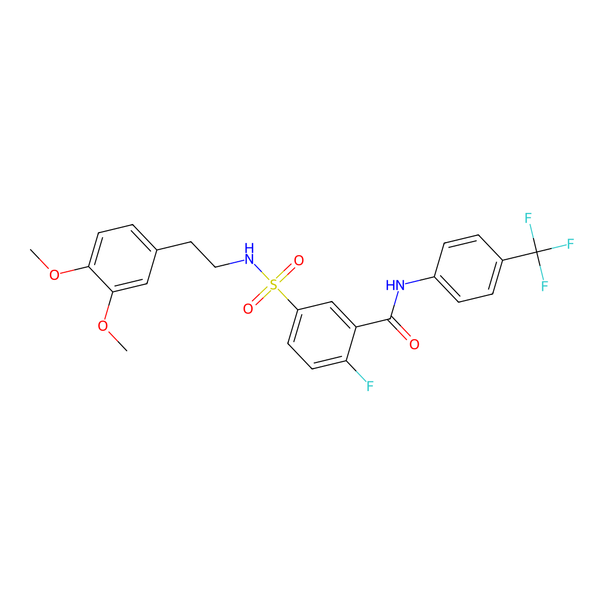 5-(N-(3,4-dimethoxyphenethyl)sulfamoyl)-2-fluoro-N-(4-(trifluoromethyl)phenyl)benzamide molecular structure, CAS 451483-44-6