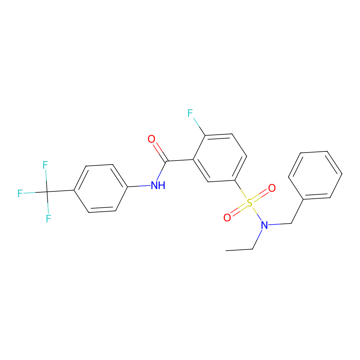 5-[benzyl(ethyl)sulfamoyl]-2-fluoro-N-[4-(trifluoromethyl)phenyl]benzamide molecular structure, CAS 451483-46-8