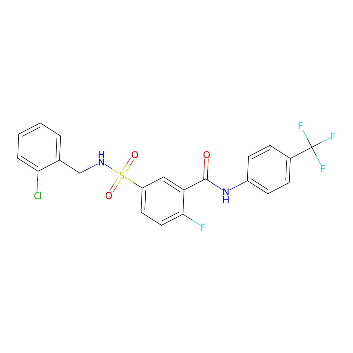 5-[(2-chlorophenyl)methylsulfamoyl]-2-fluoro-N-[4-(trifluoromethyl)phenyl]benzamide molecular structure, CAS 451483-47-9