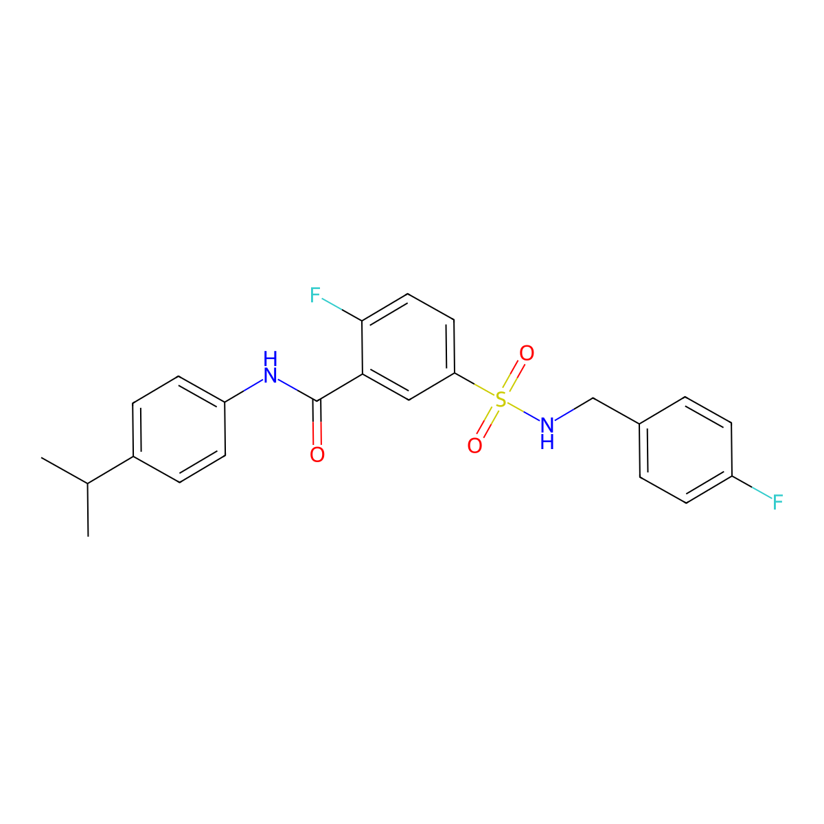 2-fluoro-5-(N-(4-fluorobenzyl)sulfamoyl)-N-(4-isopropylphenyl)benzamide molecular structure, CAS 451483-60-6