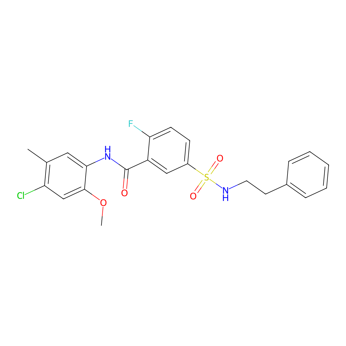 N-(4-chloro-2-methoxy-5-methylphenyl)-2-fluoro-5-(N-phenethylsulfamoyl)benzamide molecular structure, CAS 451483-65-1