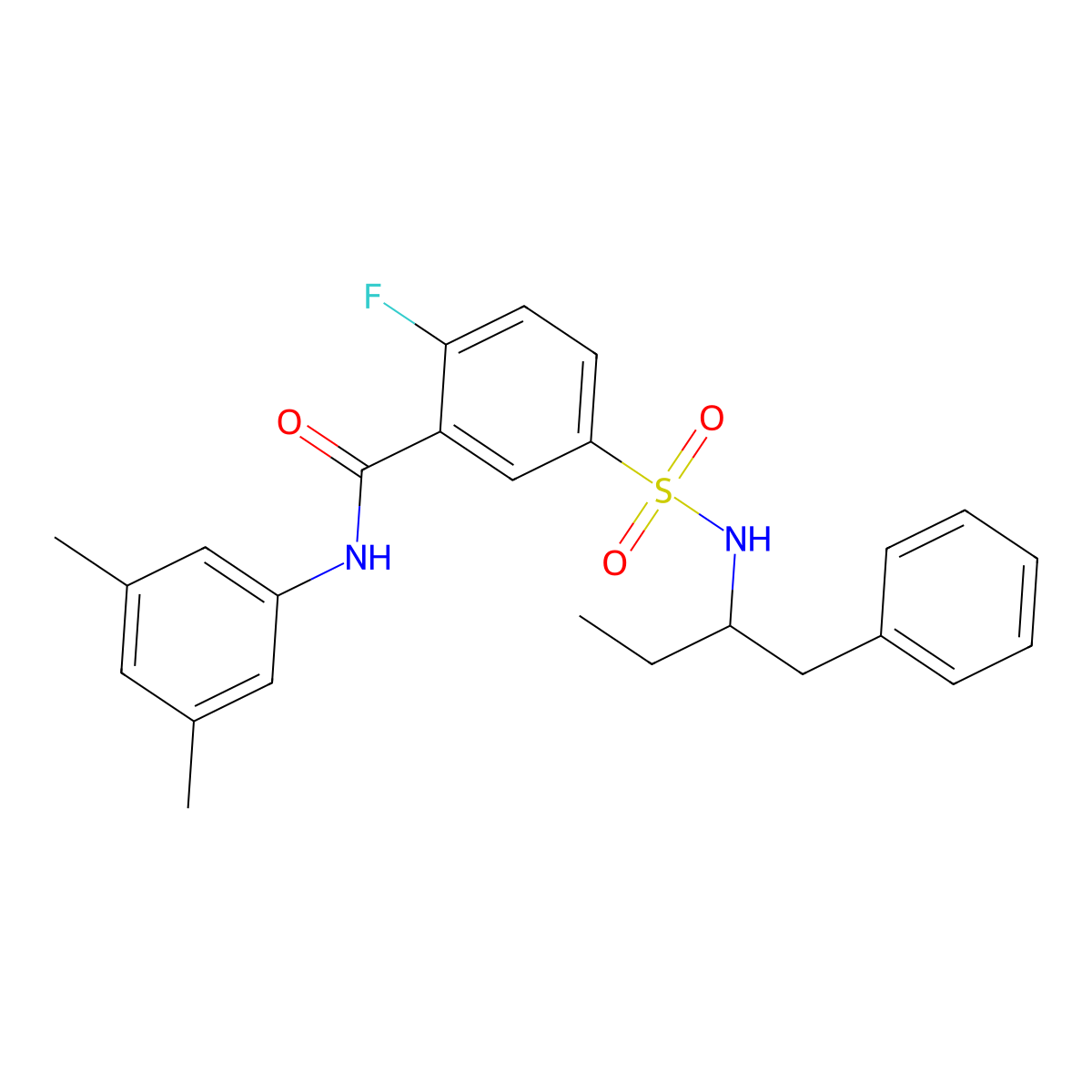 N-(3,5-dimethylphenyl)-2-fluoro-5-(1-phenylbutan-2-ylsulfamoyl)benzamide molecular structure, CAS 451483-84-4