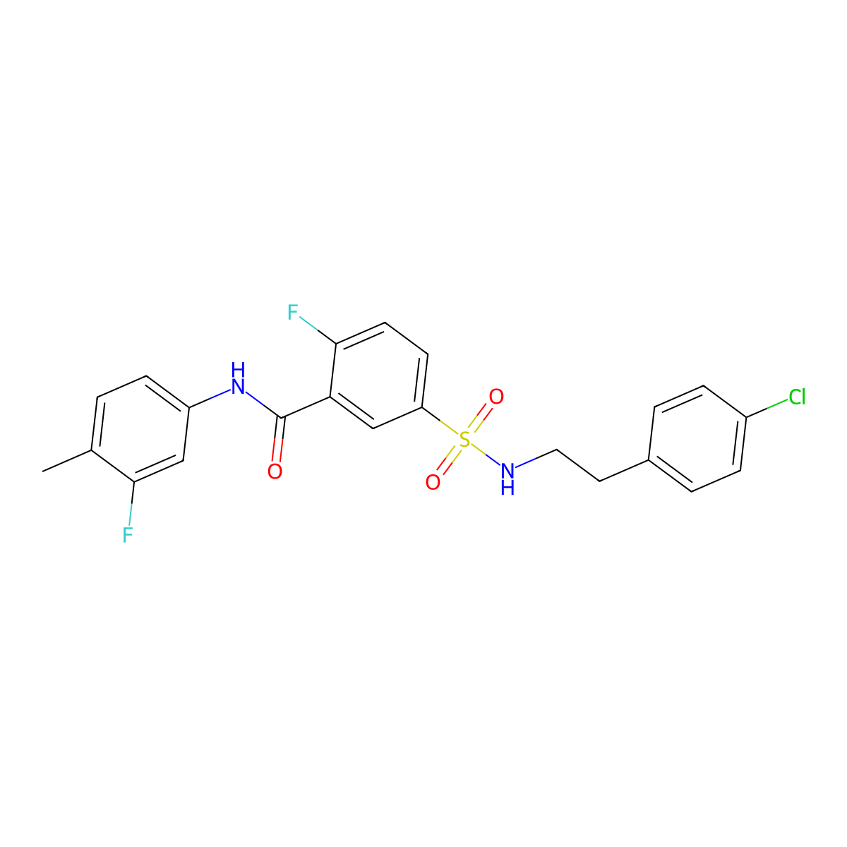 5-(N-(4-chlorophenethyl)sulfamoyl)-2-fluoro-N-(3-fluoro-4-methylphenyl)benzamide molecular structure, CAS 451483-92-4