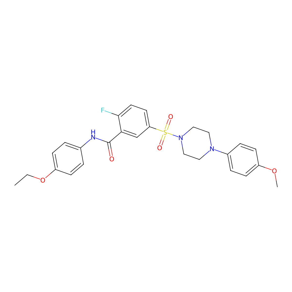 N-(4-ethoxyphenyl)-2-fluoro-5-{[4-(4-methoxyphenyl)piperazin-1-yl]sulfonyl}benzamide molecular structure, CAS 451484-05-2