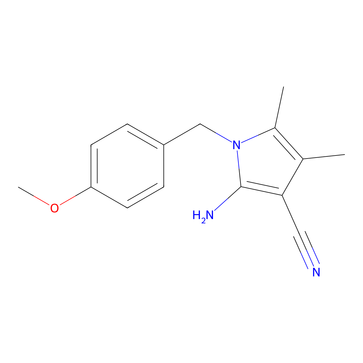 2-amino-1-(4-methoxybenzyl)-4,5-dimethyl-1H-pyrrole-3-carbonitrile molecular structure, CAS 451485-75-9
