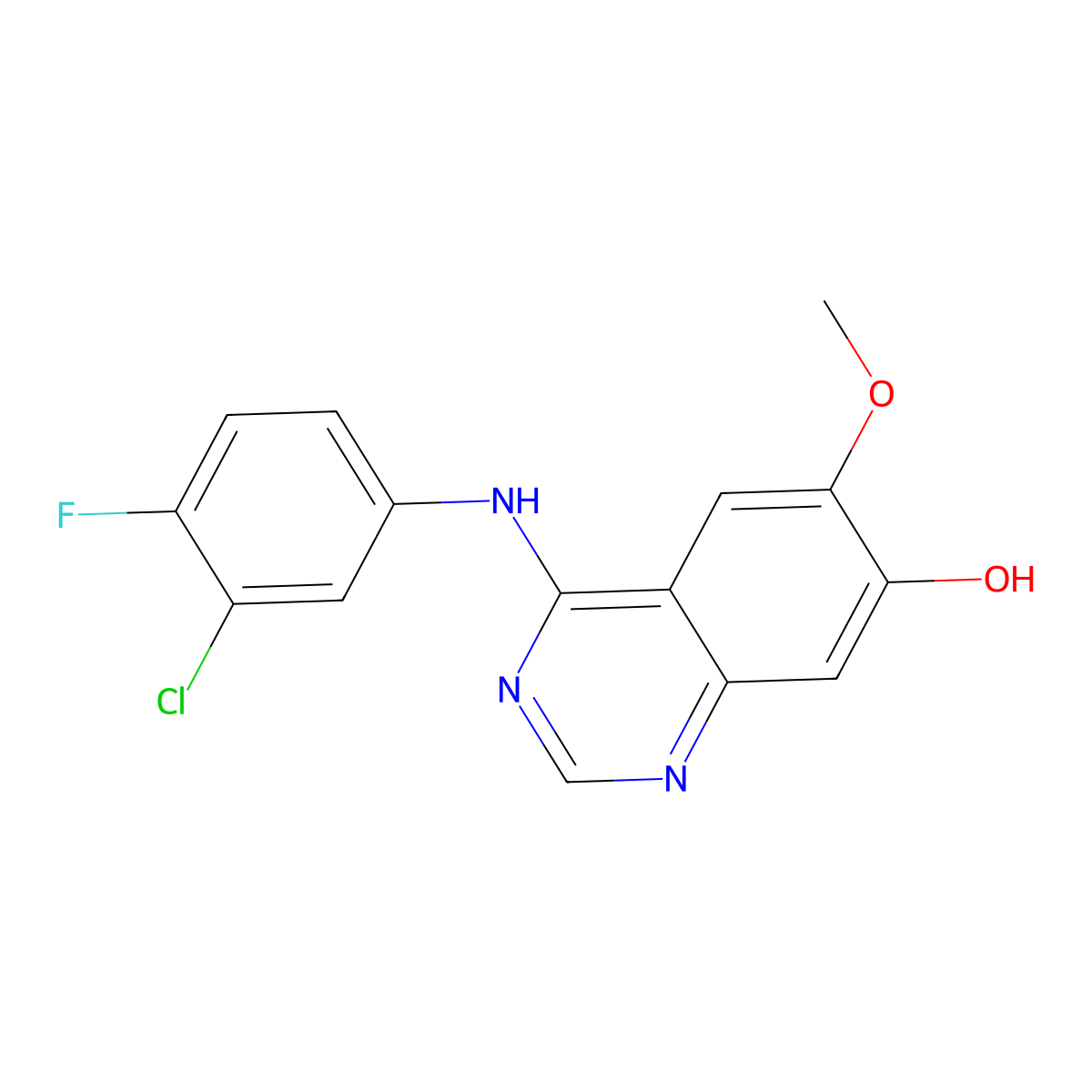 4-((3-Chloro-4-fluorophenyl)amino)-6-methoxyquinazolin-7-ol molecular structure, CAS 451494-91-0